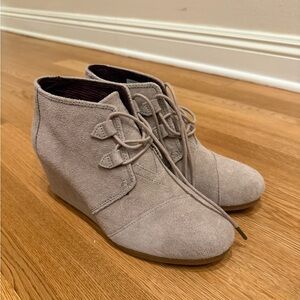 Toms Taupe Suede Wedge Booties